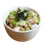 Chashu rice bowl with pork belly slices, green onions, and shredded seaweed on seasoned rice