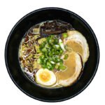 Ramen bowl with creamy tonkotsu and soy-based shoyu broth, noodles, and toppings