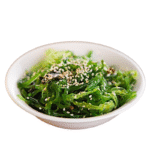 Japanese wakame seaweed salad garnished with sesame seeds and light dressing